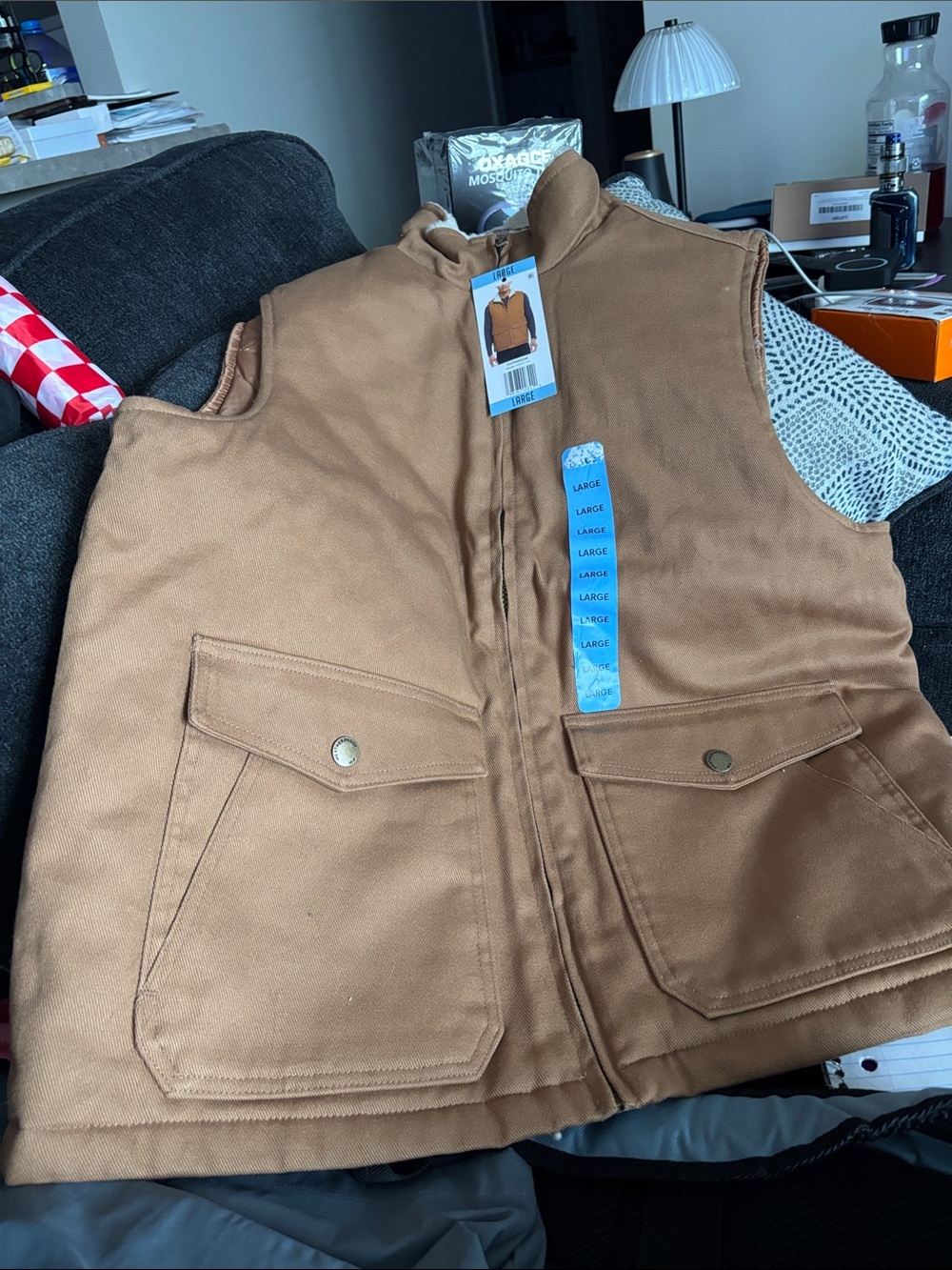 Men's Tan Work Vest with Front Pockets - Large